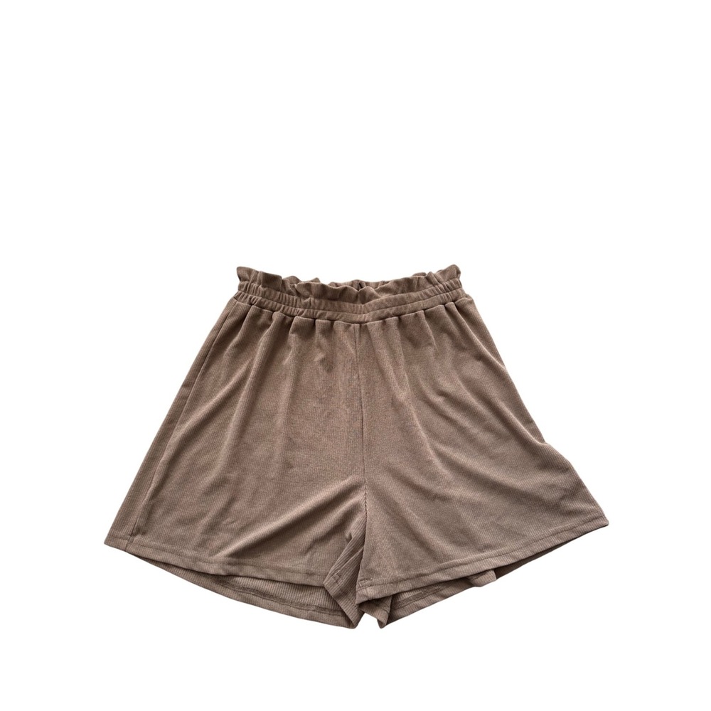SHEIN Brown Ribbed Paper Bag Waist Shorts Casual Comfy Womens Small‎
